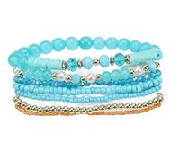 KZL Bohemian Crystal Beaded Bracelets Multilayer Colorful Seed Beads Bracelets Stackable Gold Beaded Strand Bangle Wristbands for Women Summer Beach Jewelry, 4.8cm, Zinc, Agate