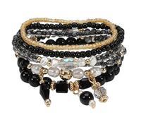 KZL Bohemian Crystal Beaded Stackable Bracelets Multilayer Seed Beaded Bracelets Colorful Glass Beads Strand Bangle Wristbands for Women Summer Beach Jewelry, 4.8cm, Zinc, Agate