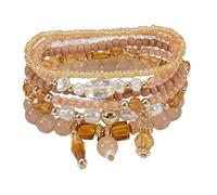 KZL Bohemian Crystal Beaded Stackable Bracelets Multilayer Seed Beaded Bracelets Colorful Glass Beads Strand Bangle Wristbands for Women Summer Beach Jewelry, 4.8cm, Zinc, Agate
