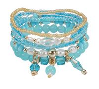 KZL Bohemian Crystal Beaded Stackable Bracelets Multilayer Seed Beaded Bracelets Colorful Glass Beads Strand Bangle Wristbands for Women Summer Beach Jewelry, 4.8cm, Zinc, Agate