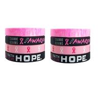 KZL Breast Cancer Awareness Rubber Bracelet Pink Ribbon Silicone Wristbands Hope Faith Strength Courage Cancer Survivor Inspiring Bracelet Set for Women, 4.8cm, Silicone, Agate