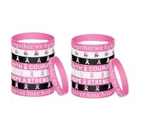 KZL Breast Cancer Awareness Rubber Bracelet Pink Ribbon Silicone Wristbands Hope Faith Strength Courage Cancer Survivor Inspiring Bracelet Set for Women, 4.8cm, Silicone, Agate