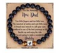 KZL First Time Dad Gifts, Amazing Dad To Be Gifts,New Dad Gifts for Men,Natural Stone Beaded Stretch Bracelet,Footprint Charm Bracelet, New Father to be Gifts for Father's Day Birthday Christmas