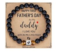 KZL First Time Dad Gifts, Amazing Dad To Be Gifts,New Dad Gifts for Men,Natural Stone Beaded Stretch Bracelet,Footprint Charm Bracelet, New Father to be Gifts for Father's Day Birthday Christmas