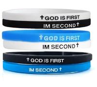 KZL GOD IS FIRST IM SECOND Inspirational Bracelets Christian Faith Rubber Bracelets for Women Men Engraved Bible Verses Cross Silicone Wristband Religious Jewelry Gifts, 4.8cm, Silicone, Agate