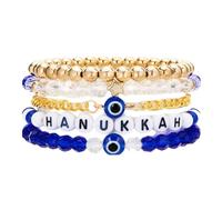 KZL Hanukkah Clay Beaded Stretch Bracelets Stackable Star of David Candle Evil Eye Charm Bracelets Layering Blue White Surfer Heishi Elastic Bracelet Chanukah Jewish Jewelry, 4.8cm, Vinyl, Agate