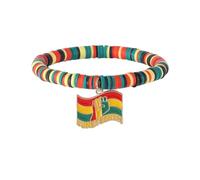 KZL Holiday Heishi Surfer Bracelet for Women Men Juneteenth Polymer Clay Beaded Stretch Bracelet Black History African Power Fist Africa Map Flag Charm Bracelets Boho Summer Beach Jewelry, 4.8cm