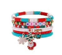 KZL Holiday Heishi Surfer Bracelet Set for Women Christmas Beaded Stretch Bracelets Santa Claus Christmas Tree Hat Stackable Polymer Clay Disc Beads Bracelets Xmas Party Y2k Jewelry, 4.8cm, Vinyl