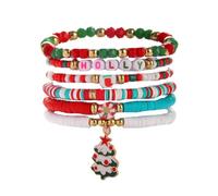 KZL Holiday Heishi Surfer Bracelet Set for Women Christmas Beaded Stretch Bracelets Santa Claus Christmas Tree Hat Stackable Polymer Clay Disc Beads Bracelets Xmas Party Y2k Jewelry, 4.8cm, Vinyl