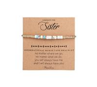 KZL Inspirational Morse Code Bracelets Turquoise Stone Beaded Strand Bracelets for Women Men Warrior Thank You Sister BFF Jewelry with Message Card, 4.8cm, Stone, Agate