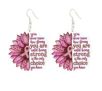 KZL Pink Ribbon Breast Cancer Awareness Glitter Acrylic Drop Dangle Earrings Heart Bow Sunflower Football Inspirational Support Jewelry For Women Survivor Charity Gift, Acrylic, No Gemstone