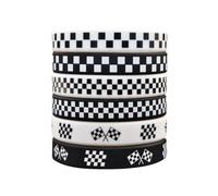 KZL Racing Car Party Silicone Wristbands Black White Checkered Cross Finish Flag Pattern Rubber Bracelets for Motorsport Race Fans Unisex Adult, 6 cm, Rubber, Agate