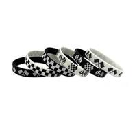 KZL Racing Car Party Silicone Wristbands Black White Checkered Cross Finish Flag Pattern Rubber Bracelets for Motorsport Race Fans Unisex Adult-6 pcs 2