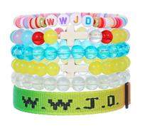 KZL WWJD Braided Rope Bracelet Cross Crystal Beaded Stretch Bracelets What Would Jesus Do Clay Bracelet Set Handmade Woven Wristbands Bracelet Faith Religious Easter Christian Jewelry, 4.8cm, Glass