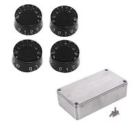 Kznifmk 1 Pcs Diecast Aluminium Electronics Project Box & 4 Pcs Electric Guitar Top Hat Knobs Speed Volume Tone Control Knobs