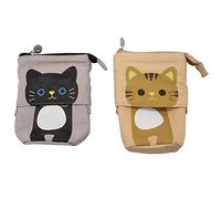 Kznifmk 2 Pcs Stand Store Pencil Holder Cat Telescopic Pencil Organizer Cosmetics Pouch Makeup Bag Stationery Pen Case Box