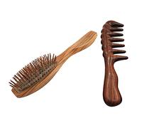 Kznifmk 2 Pcs Wooden Natural Handmade Detangling Massage Hair Comb, A & B