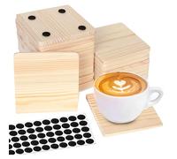 Kznifmk 25 Pack Unfinished Wood Coasters, 4 Inch Blank Wooden Coasters Crafts Coasters with Non-Slip Silicon Dots Square Easy to Use Wood Color