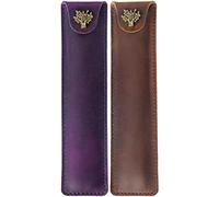 Kznifmk 2Pcs Pen Pouch Holder Single Pencil Bag Pen Case with Snap Button for Rollerball Fountain Ballpoint Pen, & Brown