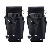 Kznifmk 2X Leather Hairdressing Case Tools Scissor Bag Barber Pouch Holder Rivet Purse Adjustable Waist Shoulder Belt