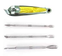 Kznifmk 2x Oblique Mouth Design Finger Nail Clippers Cutter & 3Pcs Nail Art Stainless Steel Cuticle Spoon Remover Pusher