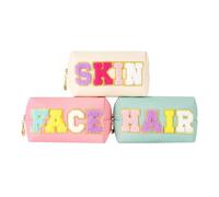 Kznifmk 3 Pcs Preppy Makeup Bag, Travel Cosmetic Bag, PU Leather Waterproof Toiletry Bag, Cute Pouch for Teen & Women