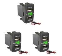 Kznifmk 3X Car Dual USB3.0 Fast Charge with Display Voltmeter Black and Green Voltage Car Charger for