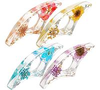 Kznifmk 4 Pcs Dried Flower Resin Thumb Book Holder-Handmade Resin Holders Light Weight Book Opener Bookmarks (Arch Style)