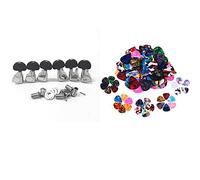 Kznifmk 60Pcs Guitar Picks,0.46mm, 0.71mm, 0.96mm with 6Pcs Guitar String Tuning Key Pegs/Machine Knobs for Left and Right