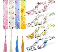 Kznifmk 8 Pcs Acrylic Dried Flower Resin Thumb Book Holder-Handmade Resin Holders Light Weight Book Opener Bookmarks
