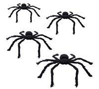 Kznifmk Halloween Decorations Outdoor Spider Furry Black Giant Scary Fuzzy Spiders Indoor Yard Web (4Pcs, 35, 30, 20, 12 Inch)