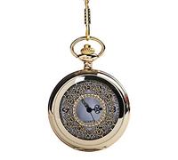 Kznifmk Large Thick Chain Hollow Carved Dense Flower Pocket Watch Gold Color White face Pocket Watch