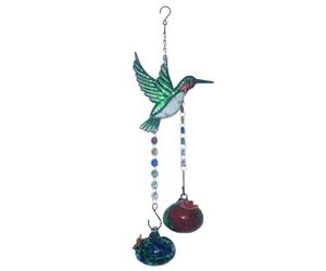 Kznifmk Stained Glass Feeder Wind Chime Bird Water Feeder to Feed Birds Easy to Use B