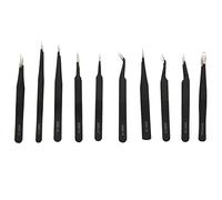 Kznifmk Tweezers 10 Pieces Anti-Static Tweezers Tool Set Anti-Static Stainless Steel Multi-Standard Storage Bag