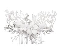 Kznifmk White Flower Bride Hair Comb Accessories Wedding Hair Comb Rhinestone Pearl Elegant Ladies Head Jewelry Headband Flower