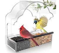 Kznifmk Window Bird Feeders for Outside,Clear Bird Window Feeder with 3 Strong Adhesive Sheets, Transparent Acrylic Bird House A