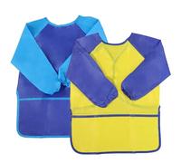 KZNKZN 2 Pack Kids Art Smock Toddler Children Painting Apron, Kids Apron, Waterproof Play Apron Long Sleeves With 3 Roomy Pockets Age 3-5 Years Girls And Boys For Painting, Craft, Eating(Blue+Yellow)