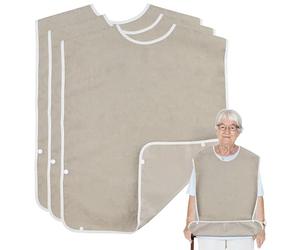 KZNKZN 3 Pack Adult Bibs for Elderly Washable, Feeding Adult Bib with Crumb Catcher Waterproof Clothing Protectors for Adult Elderly and Disabled(Brown)