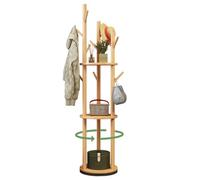 KZOBYD Rotate Coat Rack Stand, Revolving Hall Tree with Round Storage Shelf | 9 Coat Hooks, Rotating 3 Tier, Freestanding Clothes Hangers for Coats, Jackets, Hats, Bags, 40*40*165cm, for Bedroom Entryway