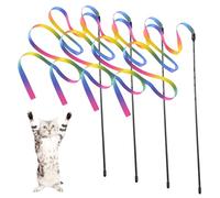 Kzouenzu Cat Wand, Interactive Cat Wand 47.2 Inch 4 Rainbow Ribbon Chopsticks for Interactive Indoor Pet Toys