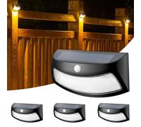 KZT 4 Pcs Outdoor Wall Lights PIR Motion Sensor, Solar Fence Lights IP65 Waterproof Wall Sconce 3 Modes Outside Lights for Garden Patio Decking Gate Yard Decoration 3000K Warm White, Black