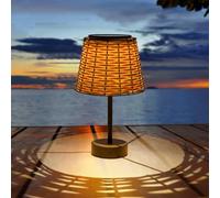 KZT LED Solar Table Lamp Outdoor Table Light Made of Bamboo IP65 Waterproof Solar Lamps for Outdoor Garden Handmade Rattan Lantern Shade Vintage Solar Lamp for Balcony Patio Hotel Dining Table 3000K