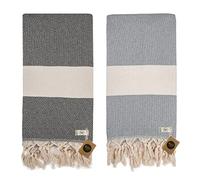 KZY LONDON Beach Towel 2 Pack Large Turkish Beach Towels for Camping, Swimming, Gym - Quick Dry, Absorbent, Lightweight,%100 Cotton 100x180cm Hammam Towels for Adults (2 Set, Black & Grey)