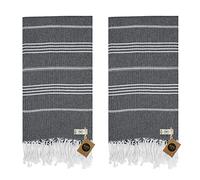 KZY LONDON Beach Towel 2 Pack Large Turkish Beach Towels for Camping, Swimming, Gym - Quick Dry, Absorbent, Lightweight, Cotton 90x180cm Hammam Towels for Adults (2 Set, Black)