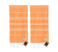 KZY LONDON Beach Towel 2 Pack Large Turkish Beach Towels for Camping, Swimming, Gym - Quick Dry, Absorbent, Lightweight, Cotton 90x180cm Hammam Towels for Adults (2 Set Orange)