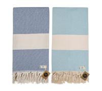 KZY LONDON Beach Towel 2 Pack Large Turkish Beach Towels for Camping, Swimming, Gym - Quick Dry, Absorbent, Lightweight,%100 Cotton 100x180cm Hammam Towels for Adults (2 Set, Turquoise & Blue)