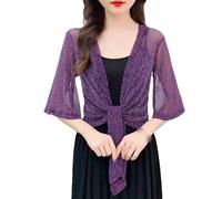 KZYQDARS Cropped Cardigan Women Open Front Bolero Shrug Cardigan Half Sleeve Sunscreen Cardigan Ice Silk Cardigan for Spring Summer Autumn Coat Mini Jacket Bolero Purple L
