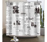 Kzzfqxb 105x160cm Shower Curtains with Plastic Hooks, Retro Vintage Old Newspaper Magazine Pattern Waterproof Polyester Fabric for Bathtub, Simple Black and White Decoration for Bathroom