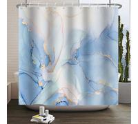 Kzzfqxb 105x160cm Shower Curtains with Plastic Hooks, Waterproof Occluded Light Blue Marble Texture Golden Lines Flowing Mist Art Pattern for Bath, Fresh Polyester Fabric for Bathroom Bathtub