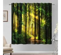 Kzzfqxb 107×160cm Forest Curtains 2 Panels, Golden Sunlight Through Green Forest Lush Trees Warm Path Woodland Park Drapes, Light Sound Insulated Window Decor Living Room Bedroom